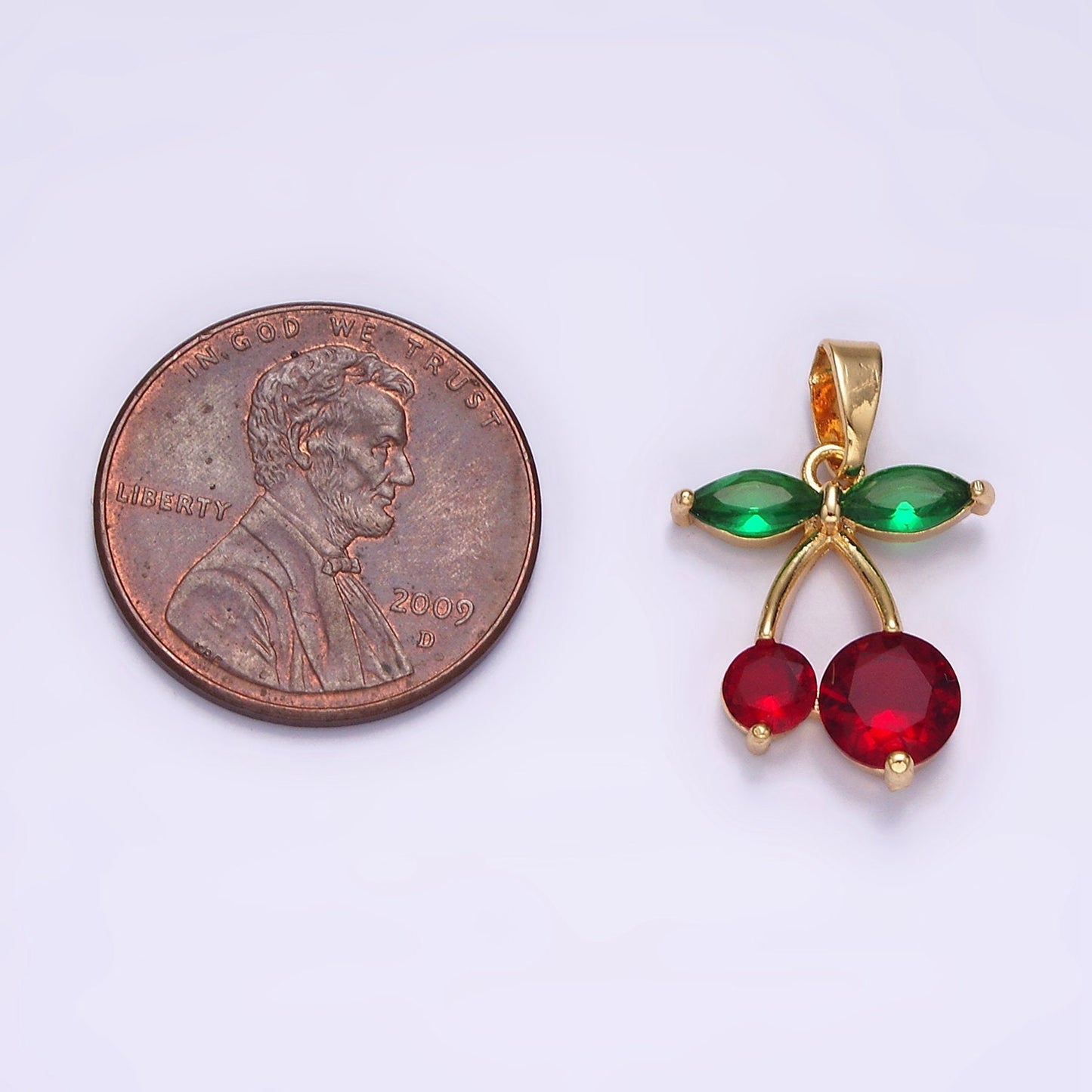 Mini CZ Ruby Red Zirconia Cherry Charm, Emerald Cubic Necklace Charm, Cherries 14K gold Filled Pendant , Jewelry for Bracelet N1831