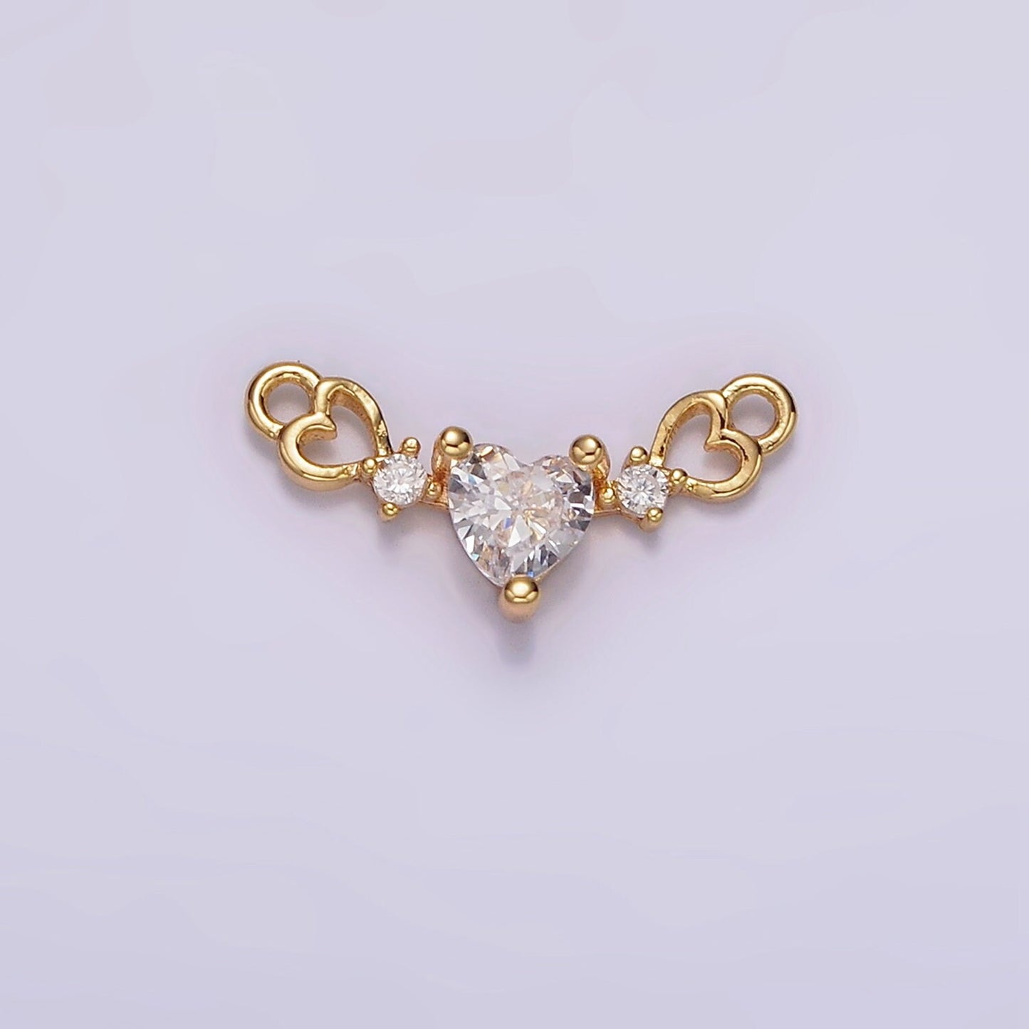Mini Gold Clear CZ Double Open Heart Charm Connector for Bracelet Necklace Link Connector | G099