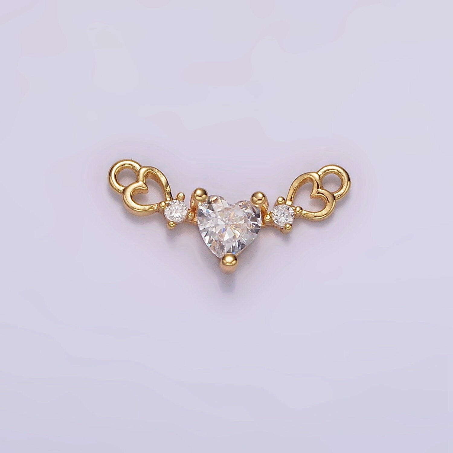 Mini Gold Clear CZ Double Open Heart Charm Connector for Bracelet Necklace Link Connector | G099
