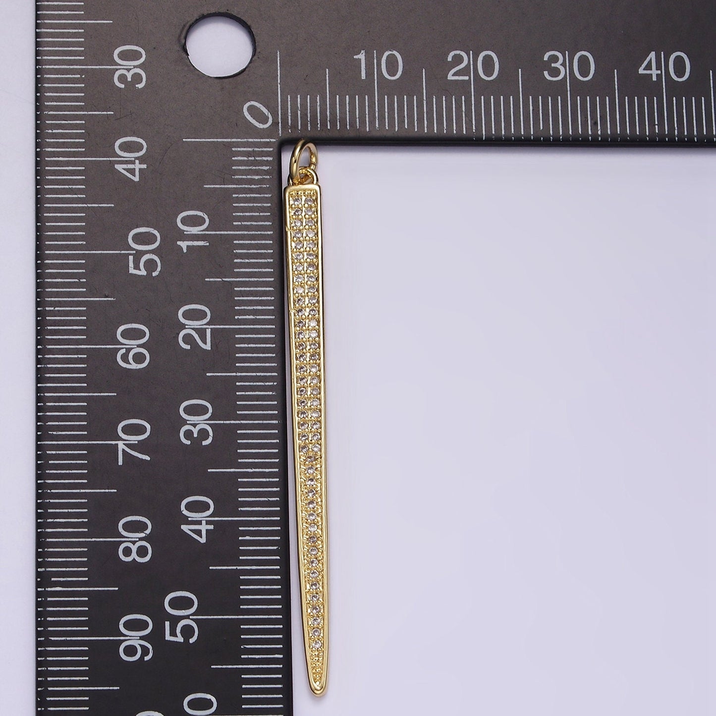 14K Gold Filled 55.5mm Clear Micro Paved CZ Linear Bar Charm in Silver & Gold | AG385 AG386