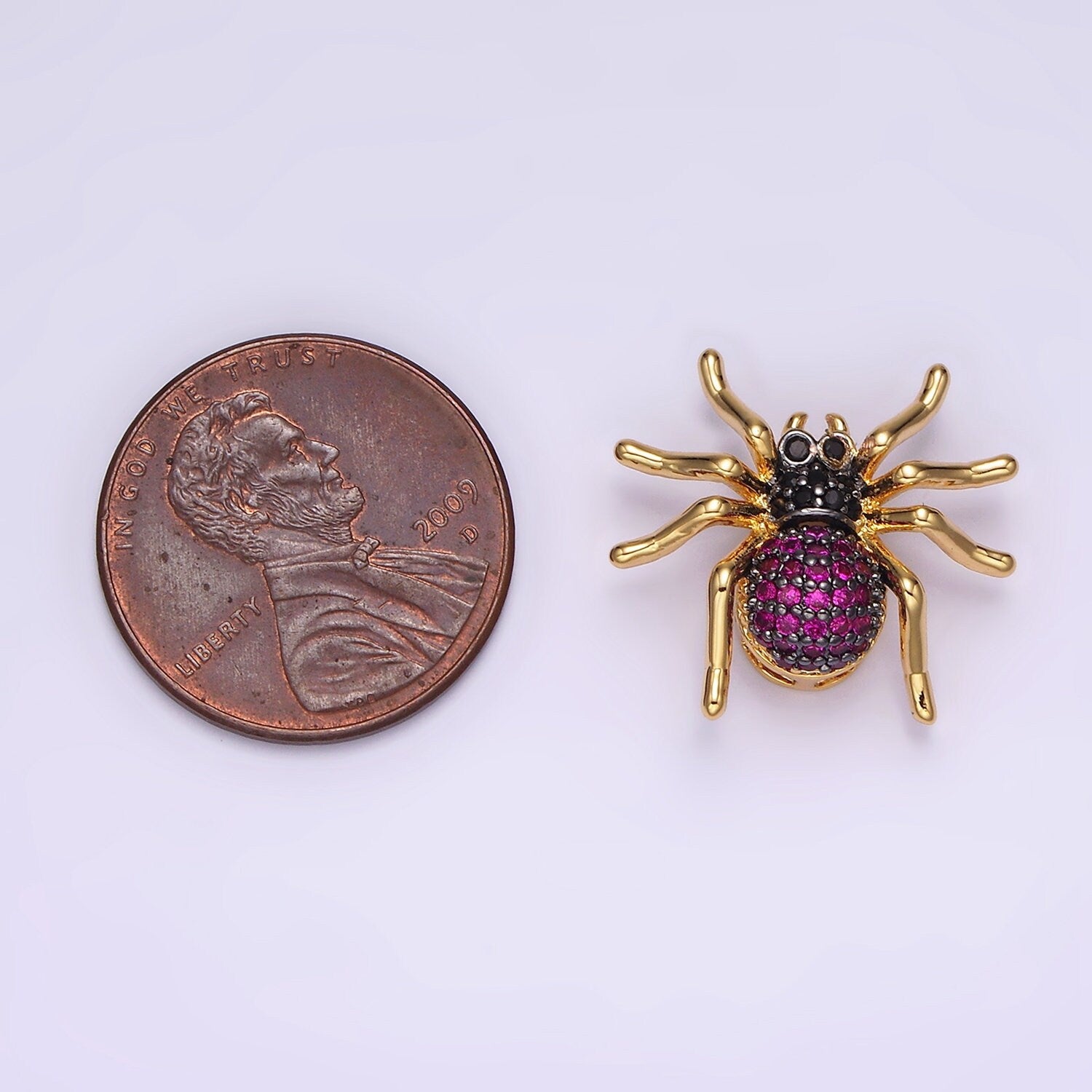1x Mini Gold CZ Spider Charms Fuschia Cubic Zirconia Halloween Jewelry Inspired Pendant for Emo Bracelet Necklace Component N1845