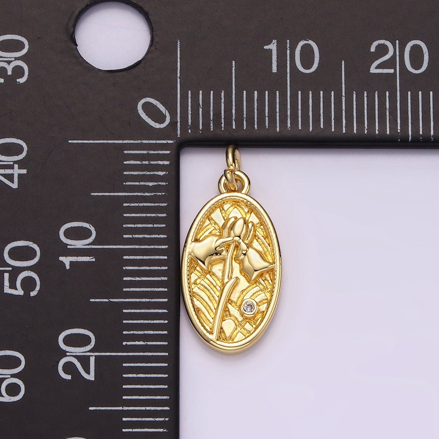 Mini Oval Charm 14K Gold Filled Tulip April Birth Flower Personalized Charm for bracelet necklace supply | AG782