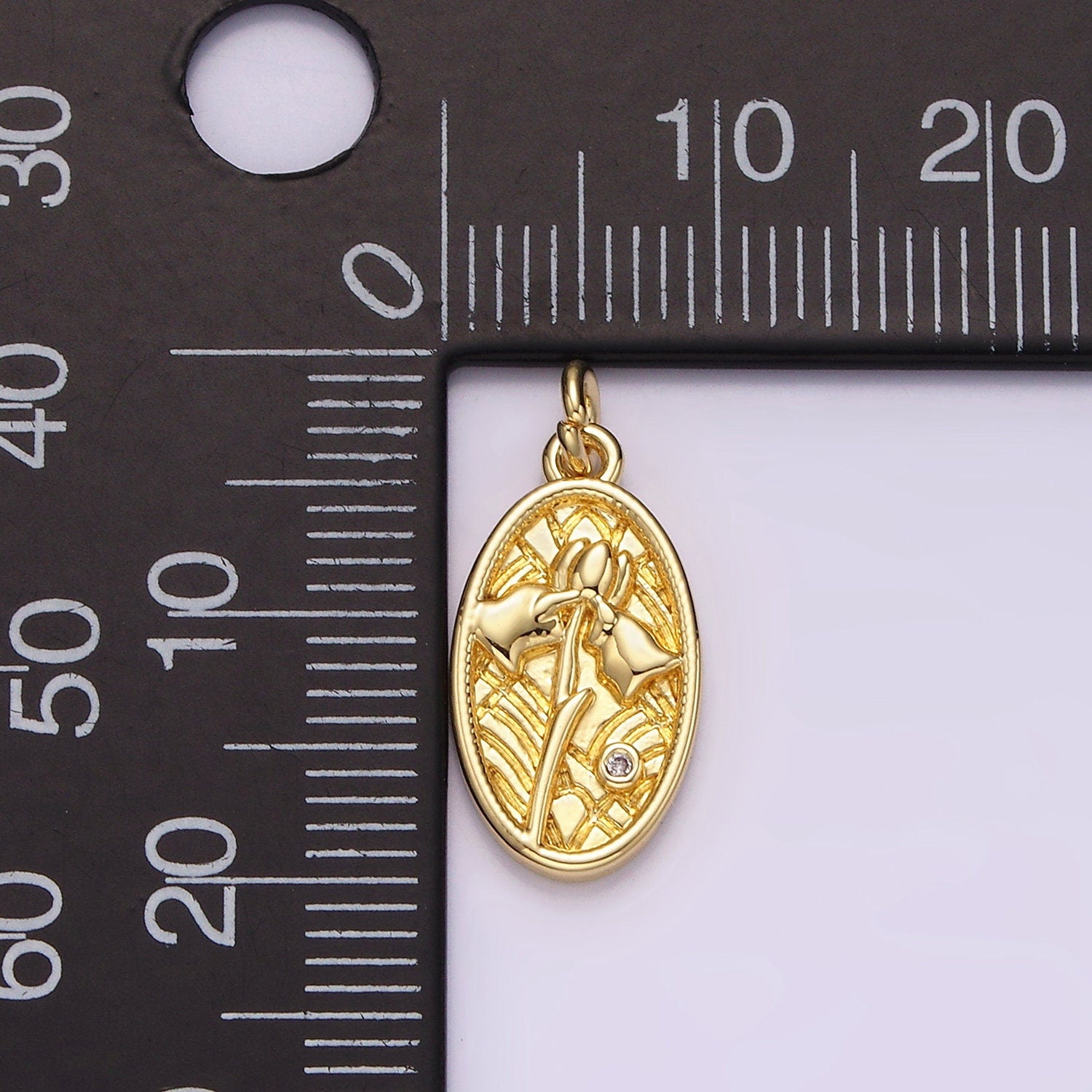 Mini Oval Charm 14K Gold Filled Tulip April Birth Flower Personalized Charm for bracelet necklace supply | AG782