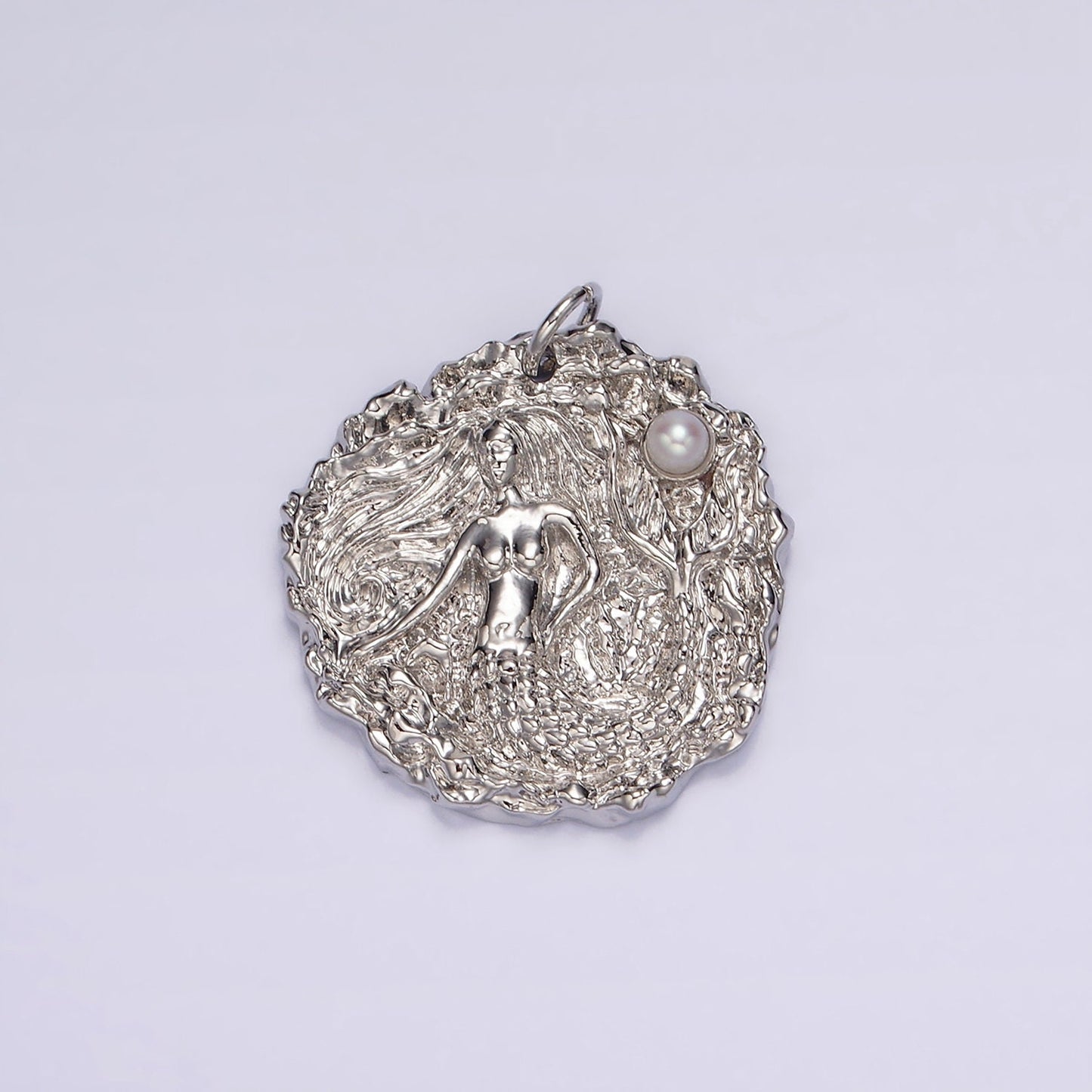 Pearl Gorgeous Mermaid Medallion Pendant, Mermaid Coin Necklace Charm Rustic Sea princess Goddess Pendant AG152 AG153