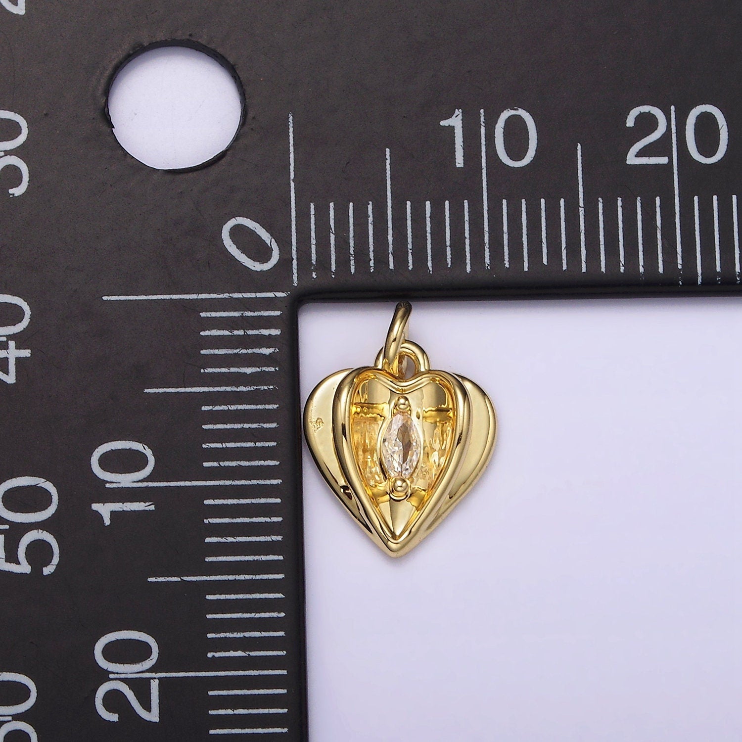 14K Gold Filled Clear Marquise CZ Open Double Heart Charm | AG274