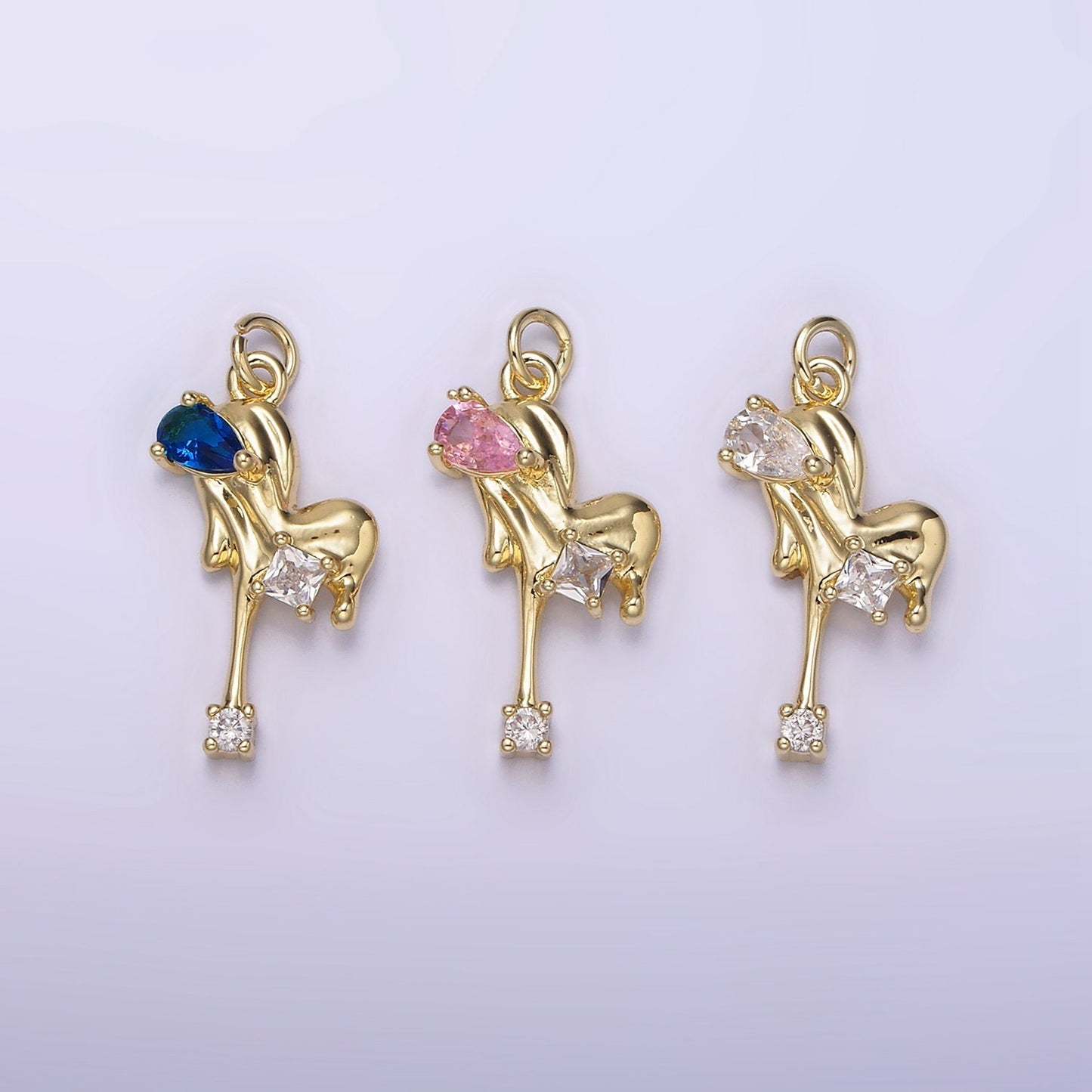 Dainty Gold Dripping Heart Pendant With Cz Stone Bloody Heart Melted Heart Charm for Necklace Bracelet Earring Supply AG-235