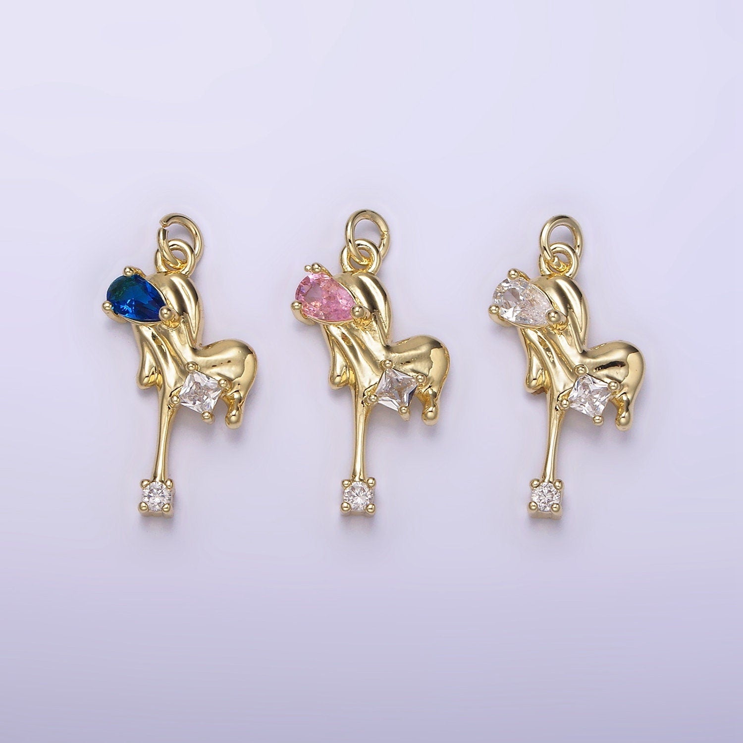 Dainty Gold Dripping Heart Pendant With Cz Stone Bloody Heart Melted Heart Charm for Necklace Bracelet Earring Supply AG-235