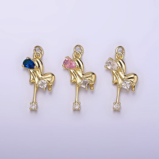 Dainty Gold Dripping Heart Pendant With Cz Stone Bloody Heart Melted Heart Charm for Necklace Bracelet Earring Supply AG-235