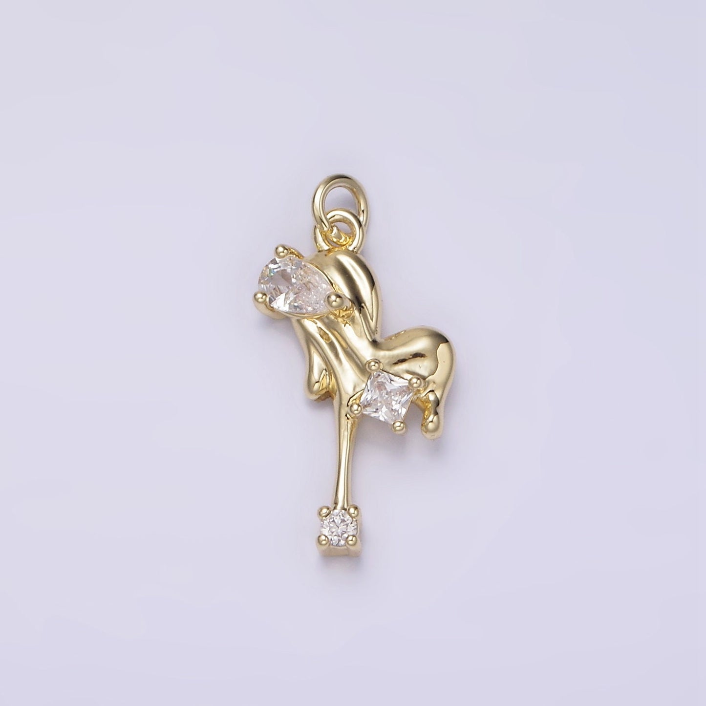 Dainty Gold Dripping Heart Pendant With Cz Stone Bloody Heart Melted Heart Charm for Necklace Bracelet Earring Supply AG-235