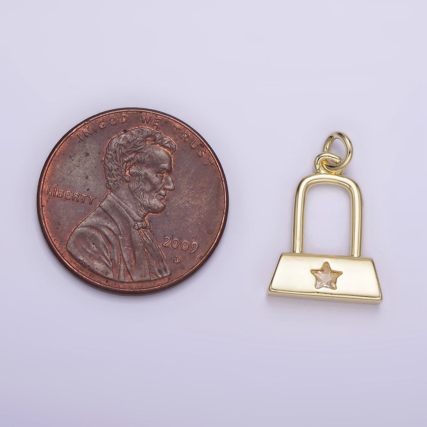 14K Gold Filled 15mm Celestial Star CZ Rectangular Lock Charm Padlock Charm Purse Charm Star | AG209
