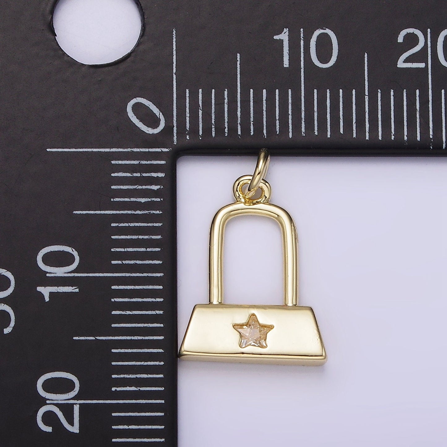 14K Gold Filled 15mm Celestial Star CZ Rectangular Lock Charm Padlock Charm Purse Charm Star | AG209
