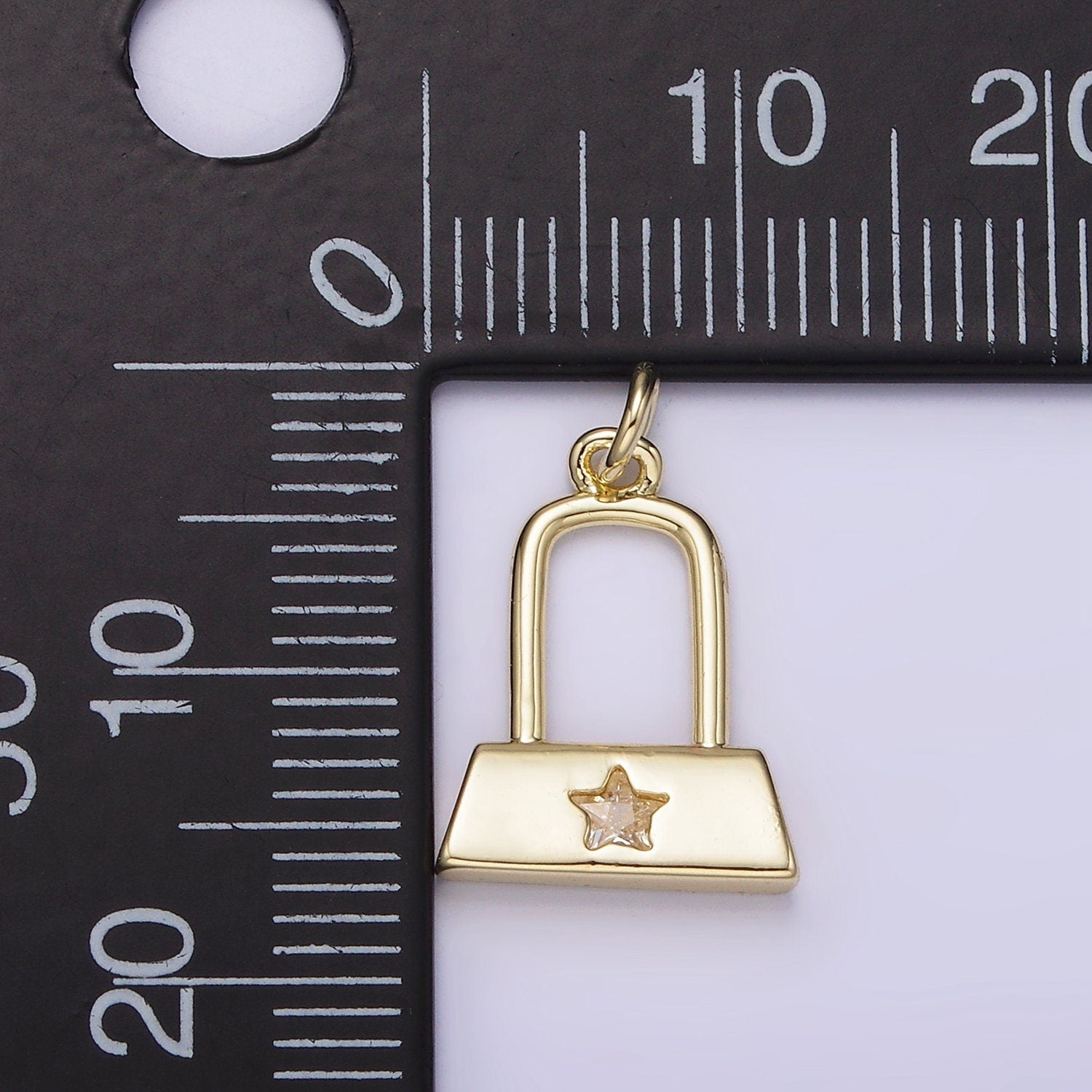14K Gold Filled 15mm Celestial Star CZ Rectangular Lock Charm Padlock Charm Purse Charm Star | AG209