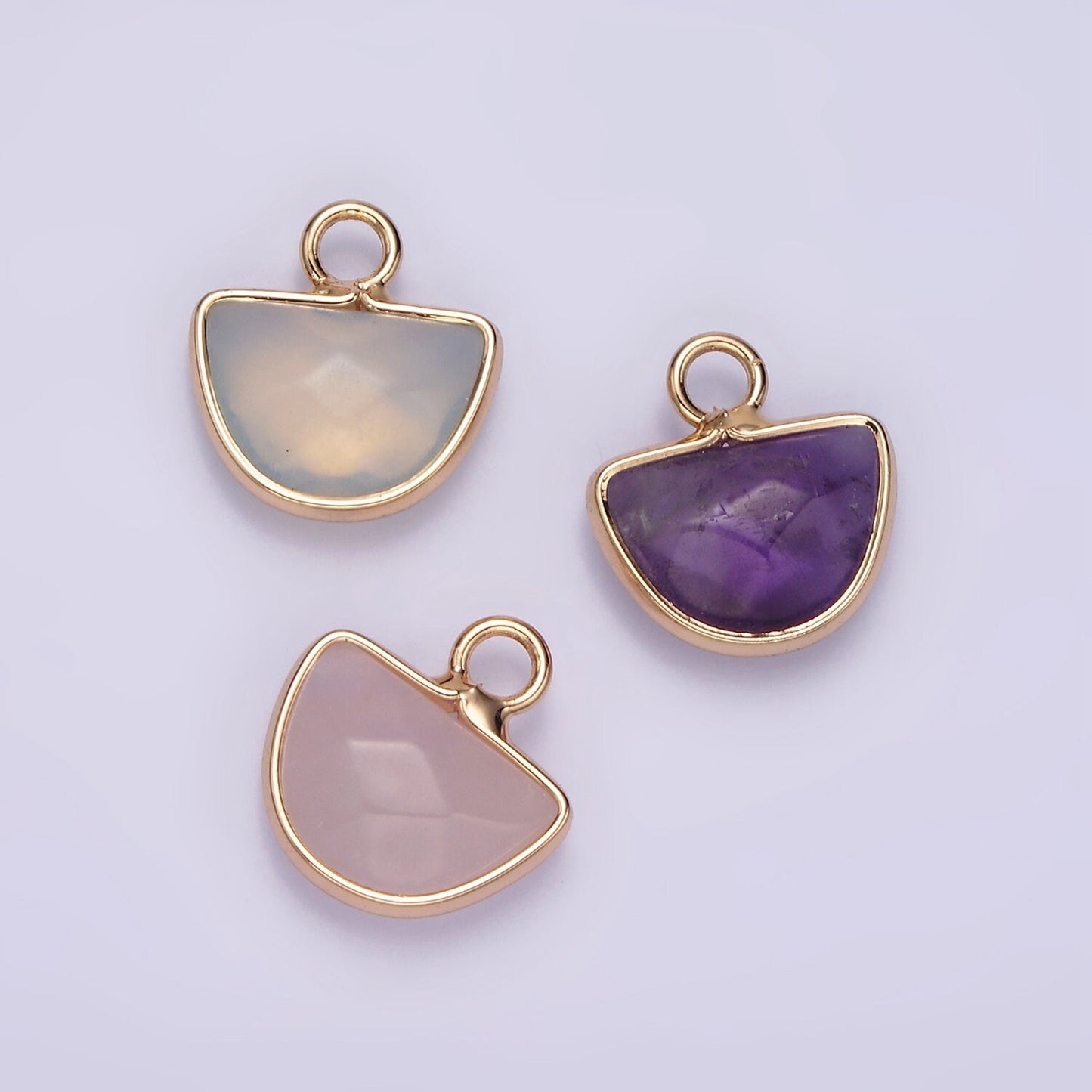 Natural Gemstone Half Moon Semi-Circle Charm Opal Amethyst Rose Quartz Semi-Precious Gemstones N1723 N1724 N1725