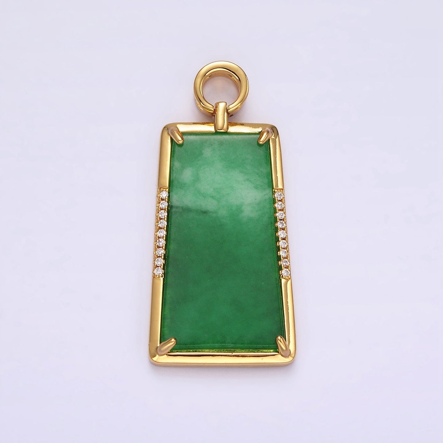 14K Gold Filled Jade Micro Paved CZ Bezel Charm | AG400