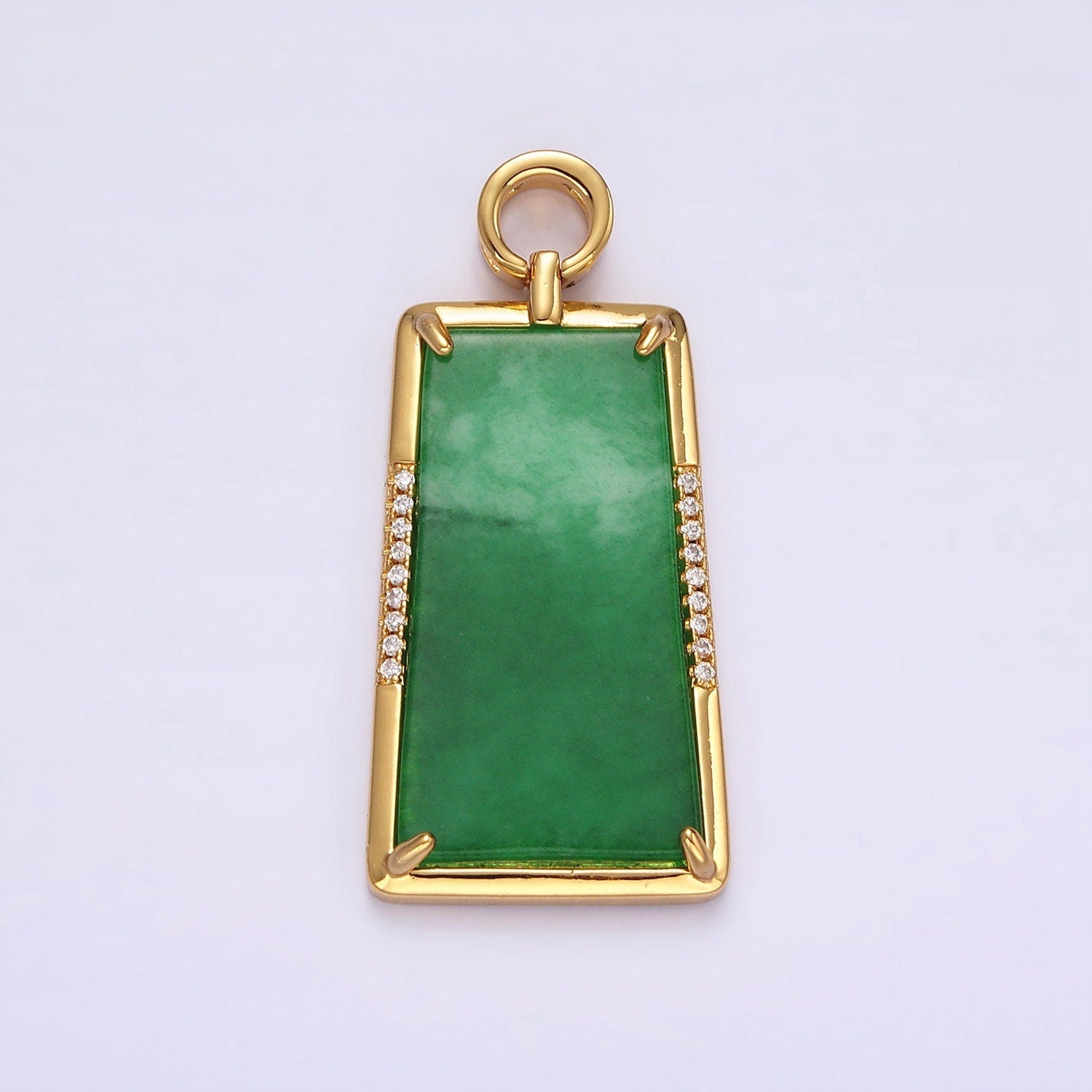 14K Gold Filled Jade Micro Paved CZ Bezel Charm | AG400