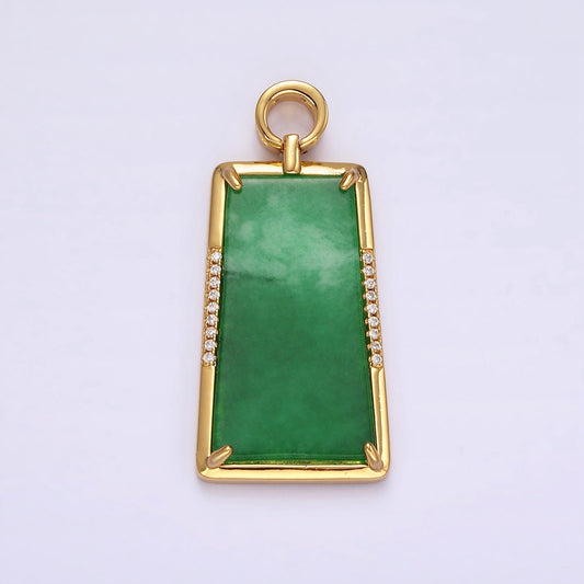 14K Gold Filled Jade Micro Paved CZ Bezel Charm | AG400