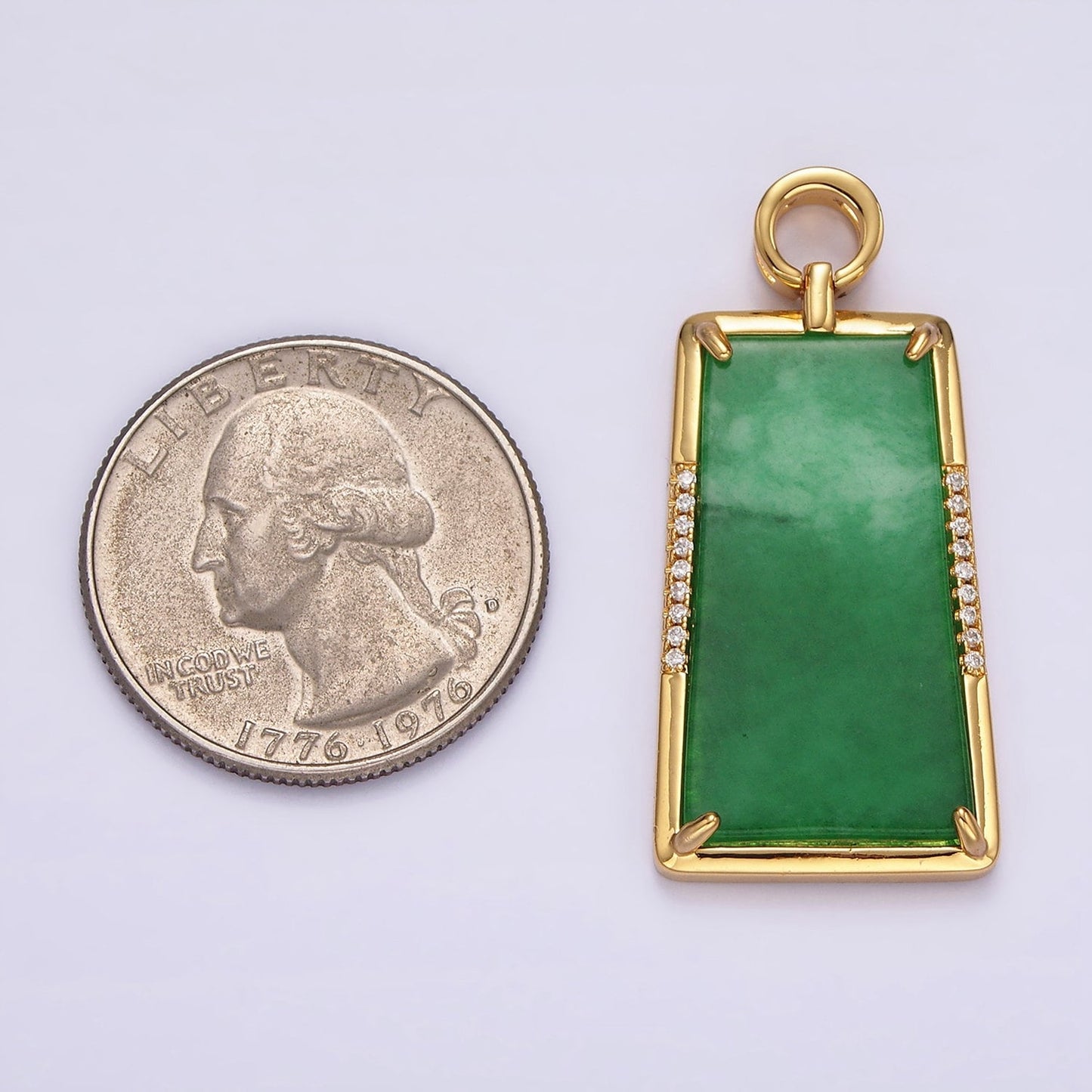 14K Gold Filled Jade Micro Paved CZ Bezel Charm | AG400