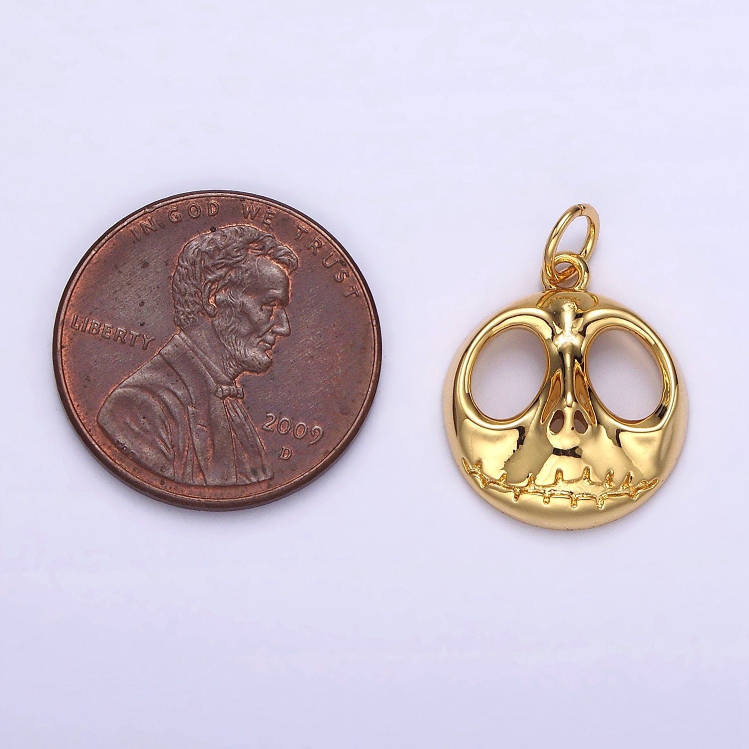 14K Gold Filled Jack Nightmare Before Christmas Open Round Charm in Gold & Silver | AG398 AG399