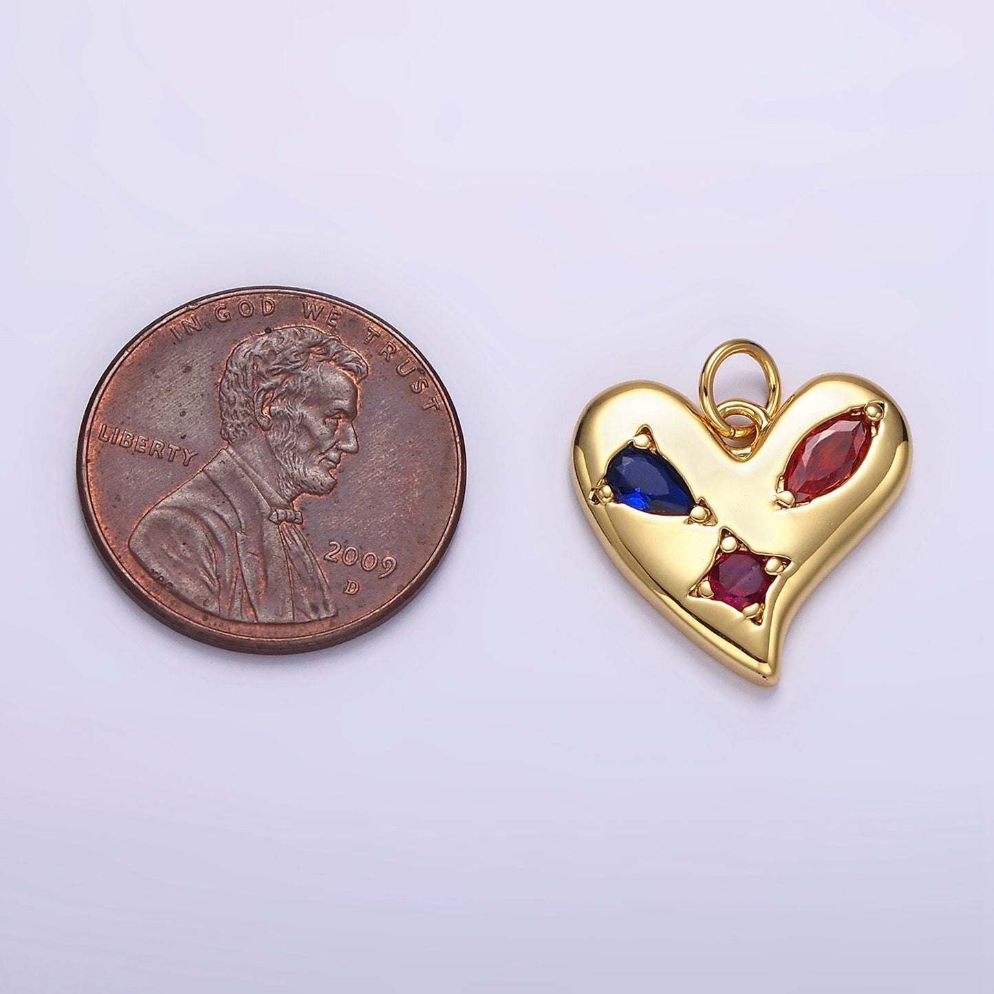 14K Gold Filled Multicolor CZ Abstract Heart Charm in Gold & Silver | AG395 AG396
