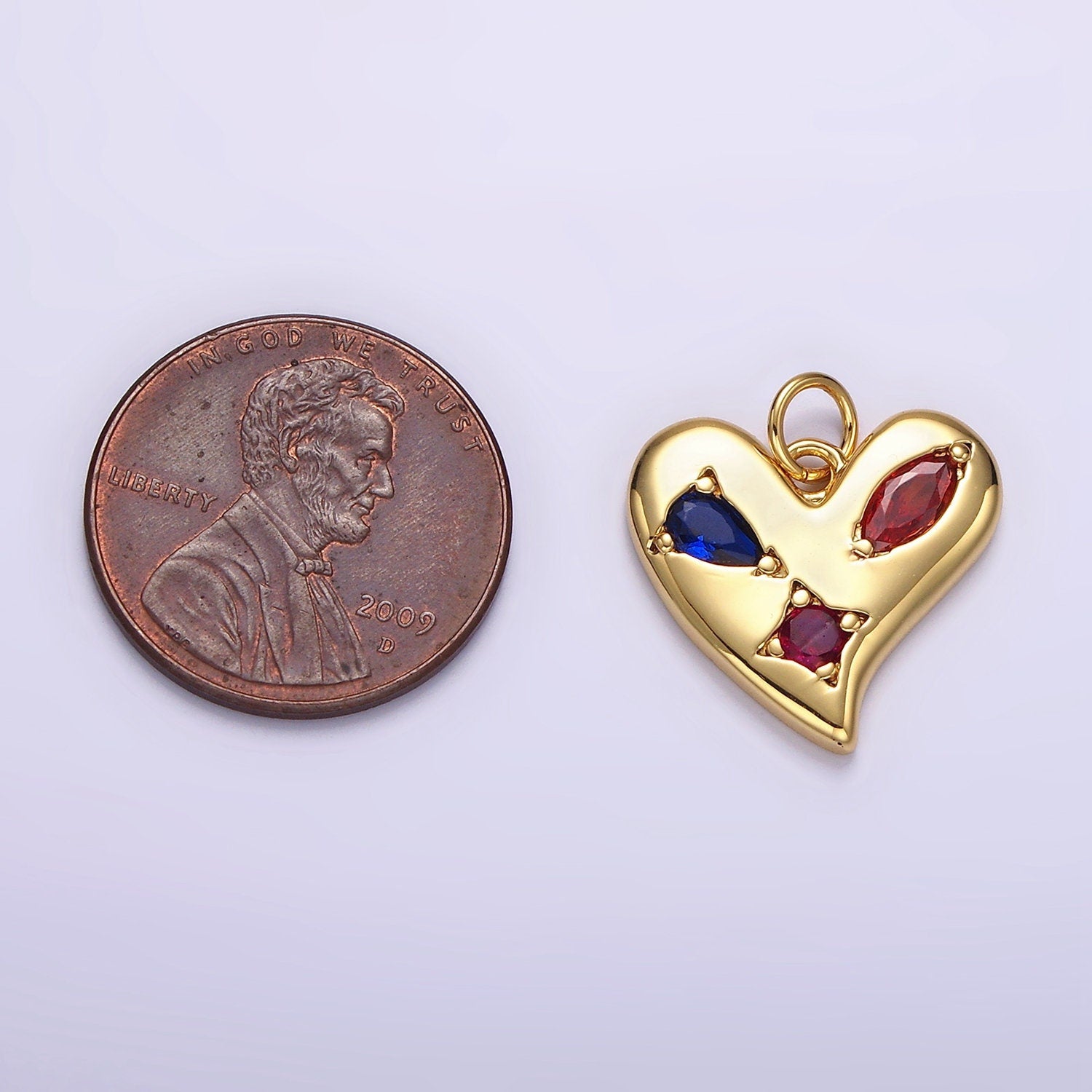 14K Gold Filled Multicolor CZ Abstract Heart Charm in Gold & Silver | AG395 AG396