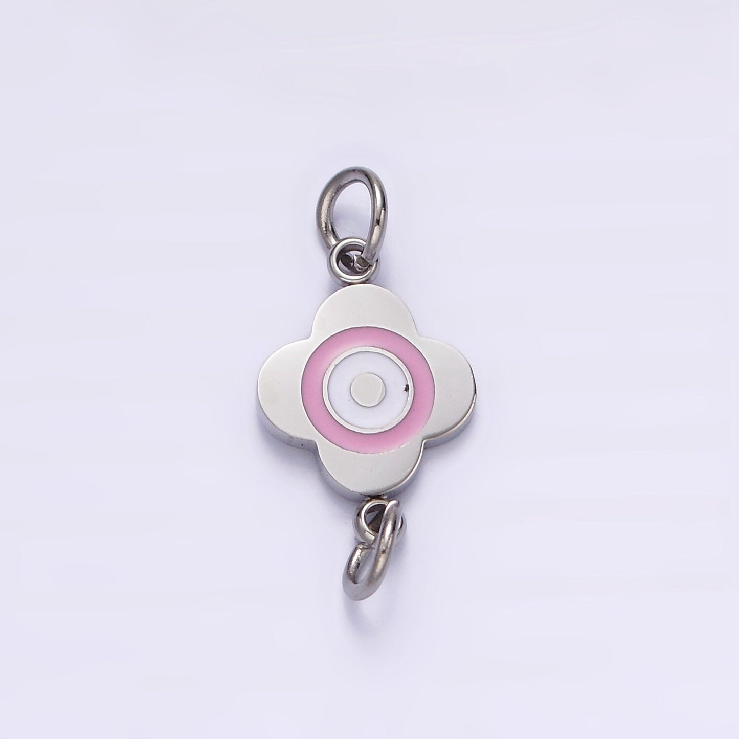 Stainless Steel 10mm Pink Flower Quatrefoil Connector in Gold & Silver | G893 G894