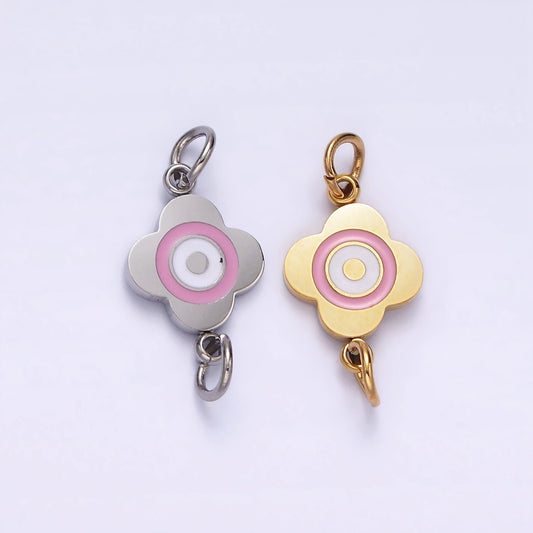 Stainless Steel 10mm Pink Flower Quatrefoil Connector in Gold & Silver | G893 G894
