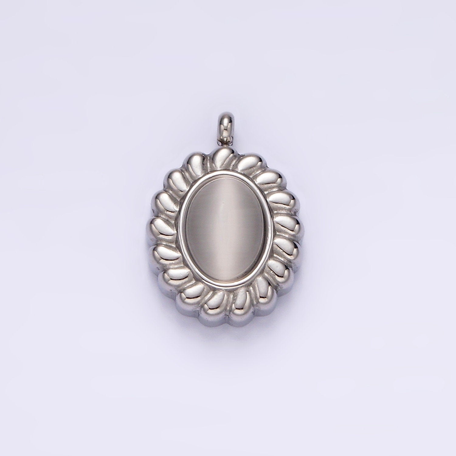 Stainless Steel 17mm Chrysoberyl Cat's Eye Puffed Outline Oval Charm in Gold & Silver | P1261