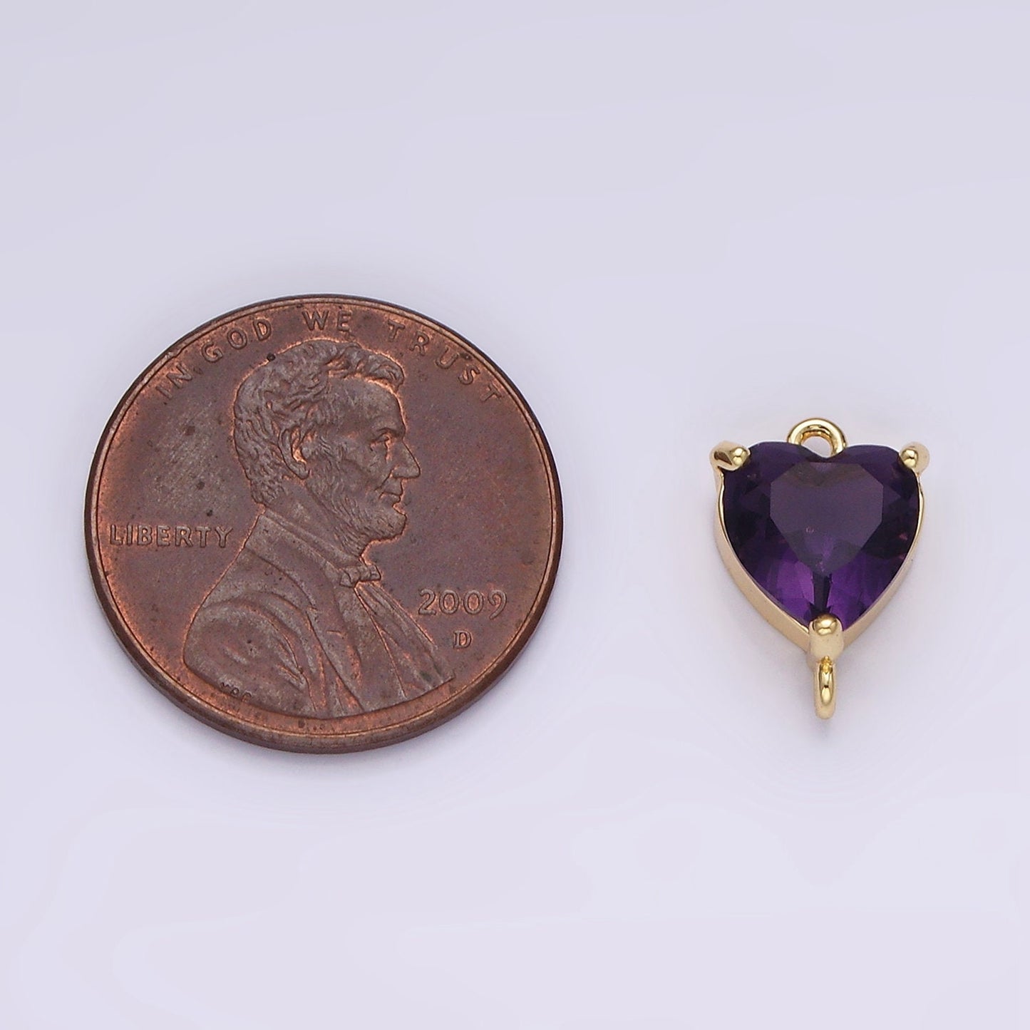 14K Gold Filled 12mm Purple CZ Heart Mini Connector | G106