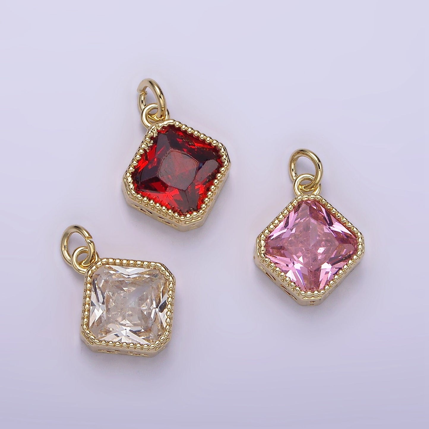 Dainty 14K Gold Filled Clear, Pink, Red Rhombus CZ Pendant for Dangle Charm Necklace Bracelet | AG316 - AG318