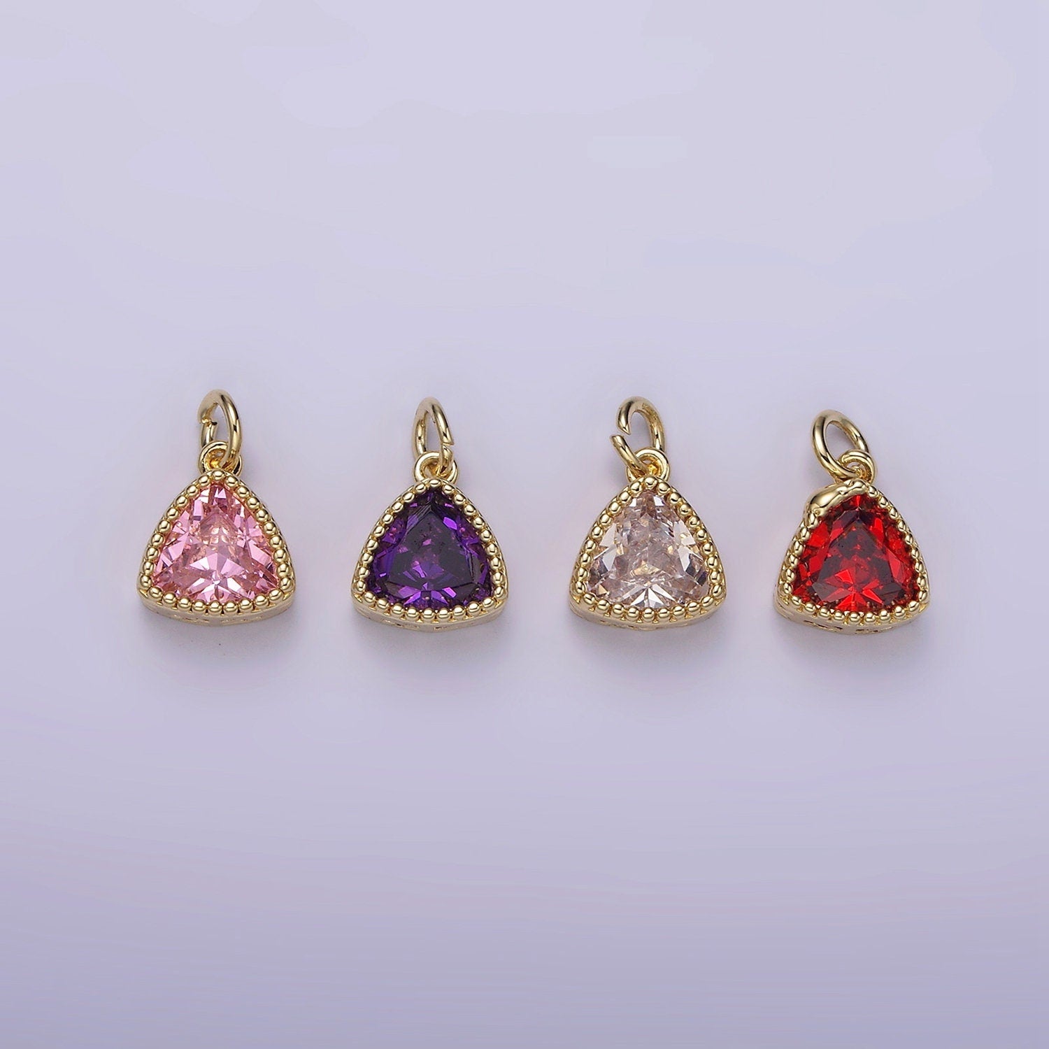 Dainty 14K Gold Filled Clear, Pink, Red Triangle CZ Pendant for Dangle Charm Necklace Bracelet | AG310 - AG313