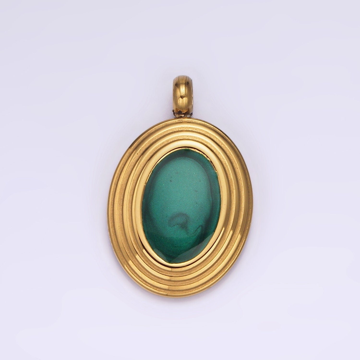 Stainless Steel Green Oval Enamel Pendant Charm Necklace DIY Jewelry Accessories | P663