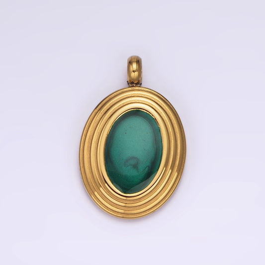Stainless Steel Green Oval Enamel Pendant Charm Necklace DIY Jewelry Accessories | P663