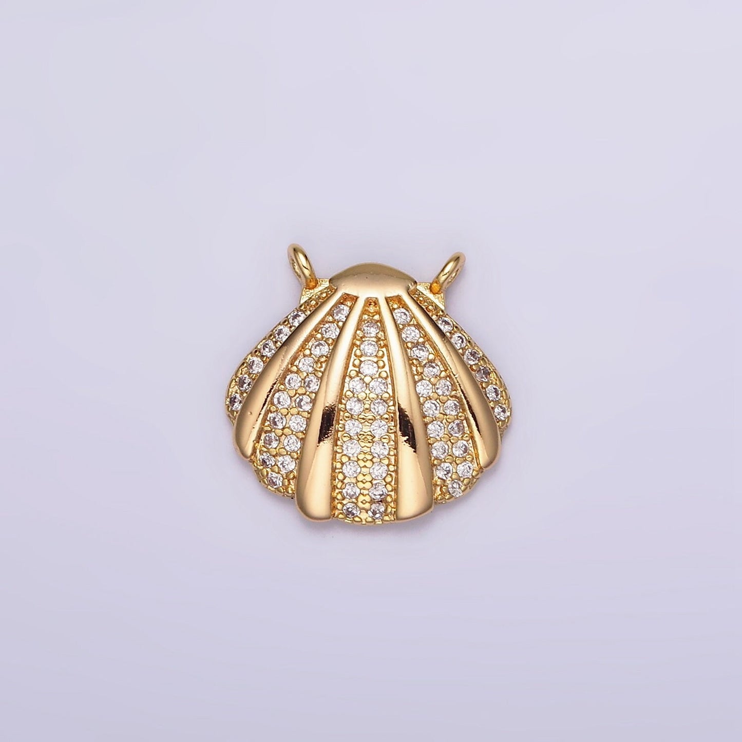 16K Gold Filled 15mm Clear Micro Paved CZ Sea Clam Shell Connector | G058