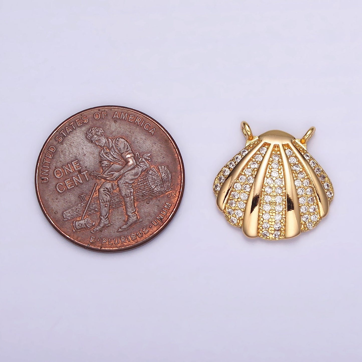 16K Gold Filled 15mm Clear Micro Paved CZ Sea Clam Shell Connector | G058