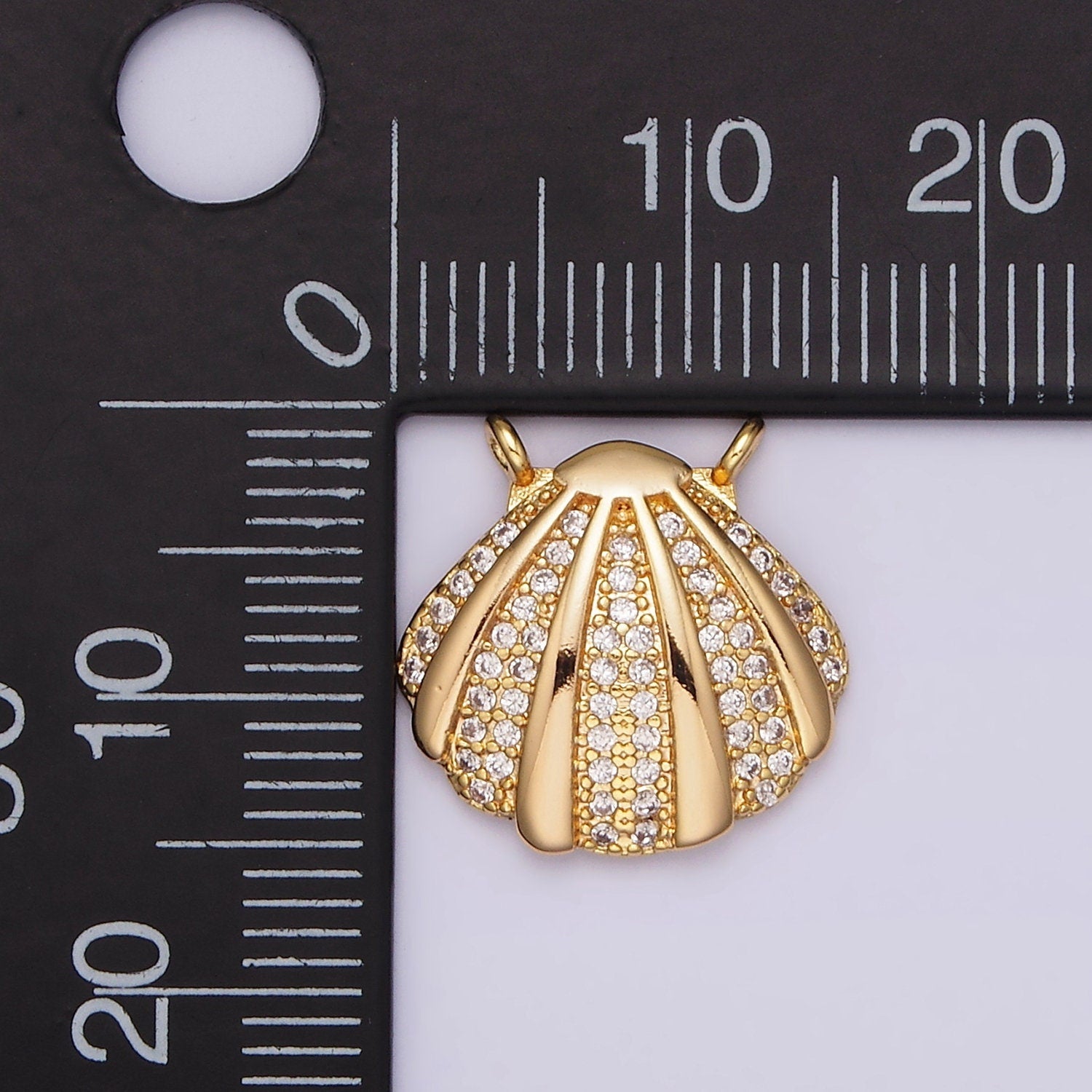 16K Gold Filled 15mm Clear Micro Paved CZ Sea Clam Shell Connector | G058