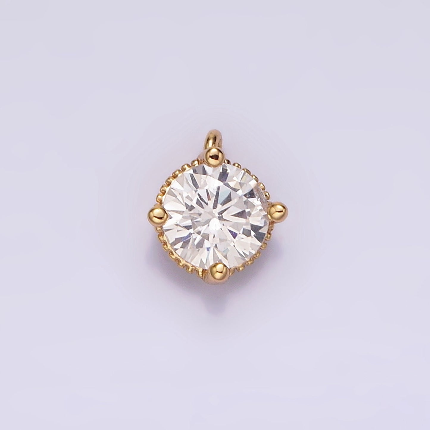 16K Gold Filled 6.3mm Clear Cubic Zirconia Minimalist Round Mini Charm | AG098