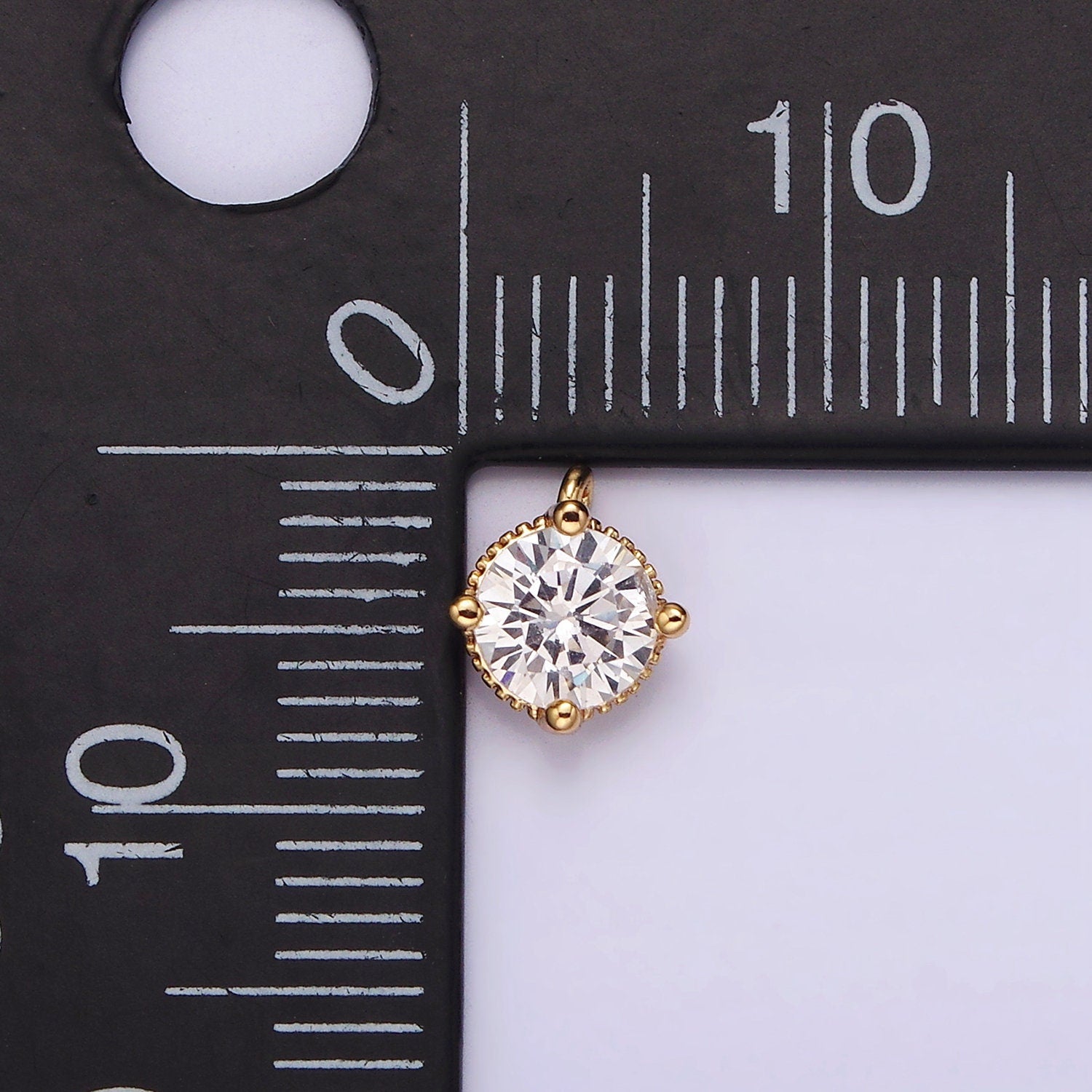 16K Gold Filled 6.3mm Clear Cubic Zirconia Minimalist Round Mini Charm | AG098