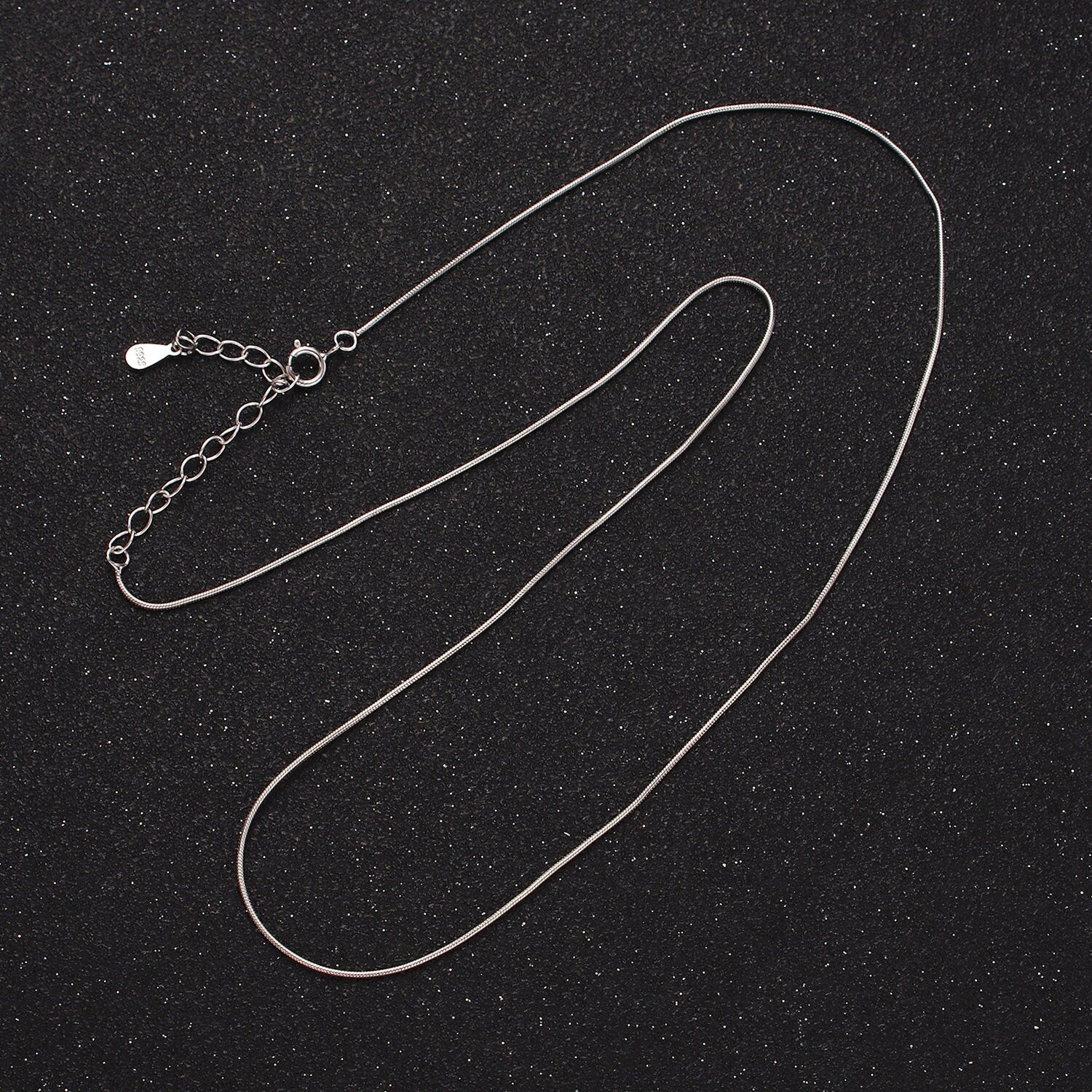 S925 Sterling Silver 0.7mm Dainty Snake 16 Inch Long Slim Herringbone Chain Necklace | WA-2160