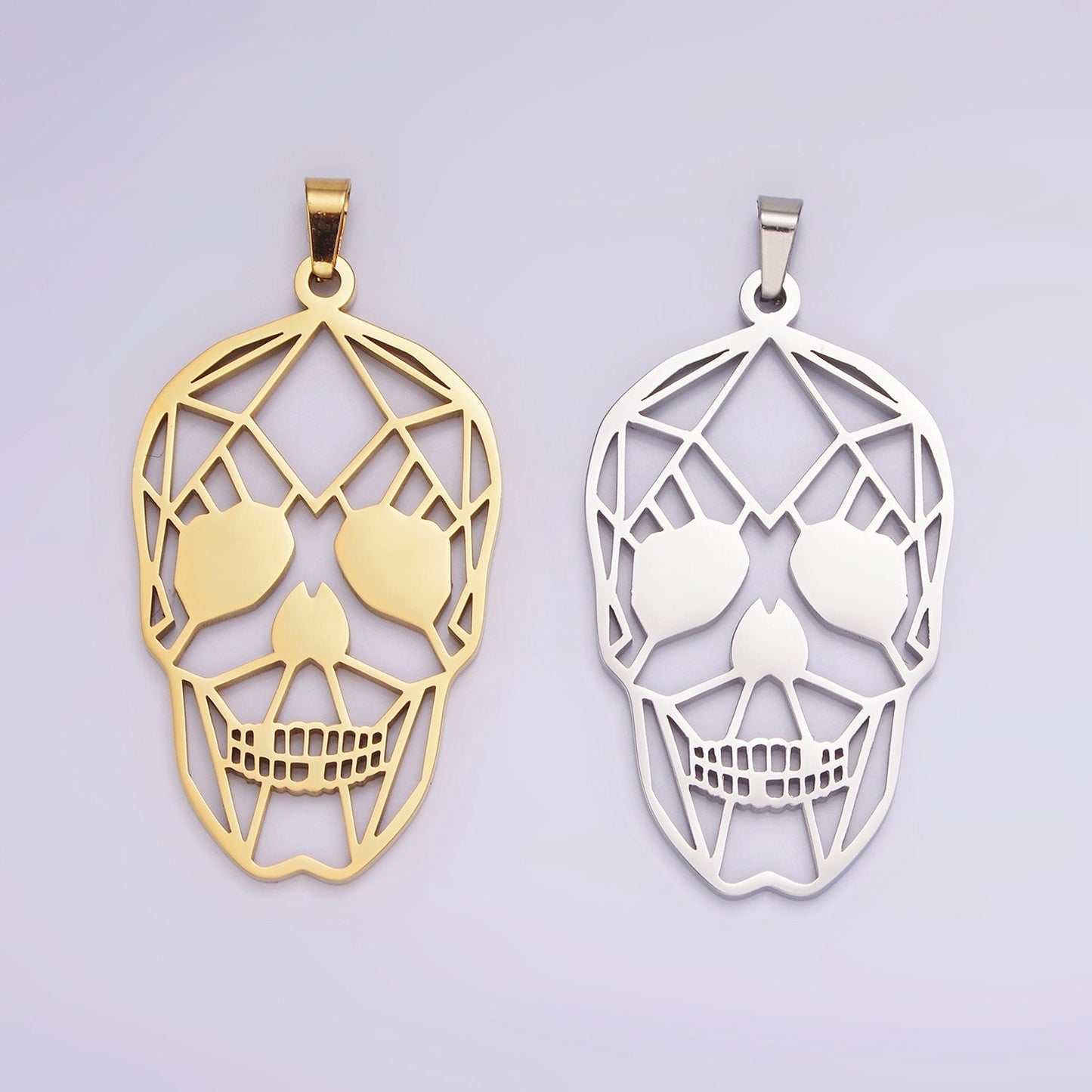 Stainless Steel 45mm Open Geometric Skeleton Skull Pendant in Gold & Silver | P848