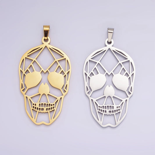Stainless Steel 45mm Open Geometric Skeleton Skull Pendant in Gold & Silver | P848