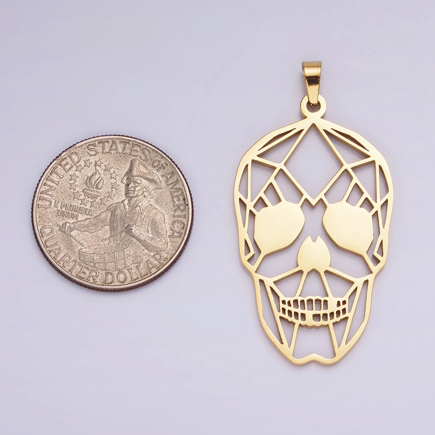 Stainless Steel 45mm Open Geometric Skeleton Skull Pendant in Gold & Silver | P848