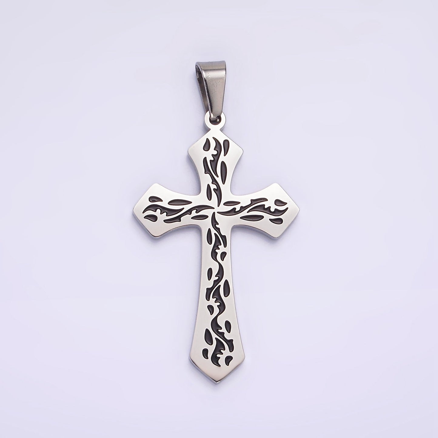 Stainless Steel 44mm Black Artisan Wave Holy Spirit Baptism Fire Passion Cross Pendant in Gold & Silver | P850