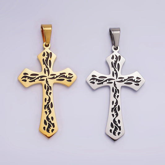 Stainless Steel 44mm Black Artisan Wave Holy Spirit Baptism Fire Passion Cross Pendant in Gold & Silver | P850