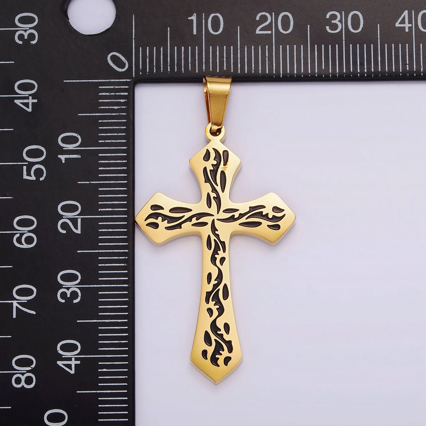 Stainless Steel 44mm Black Artisan Wave Holy Spirit Baptism Fire Passion Cross Pendant in Gold & Silver | P850