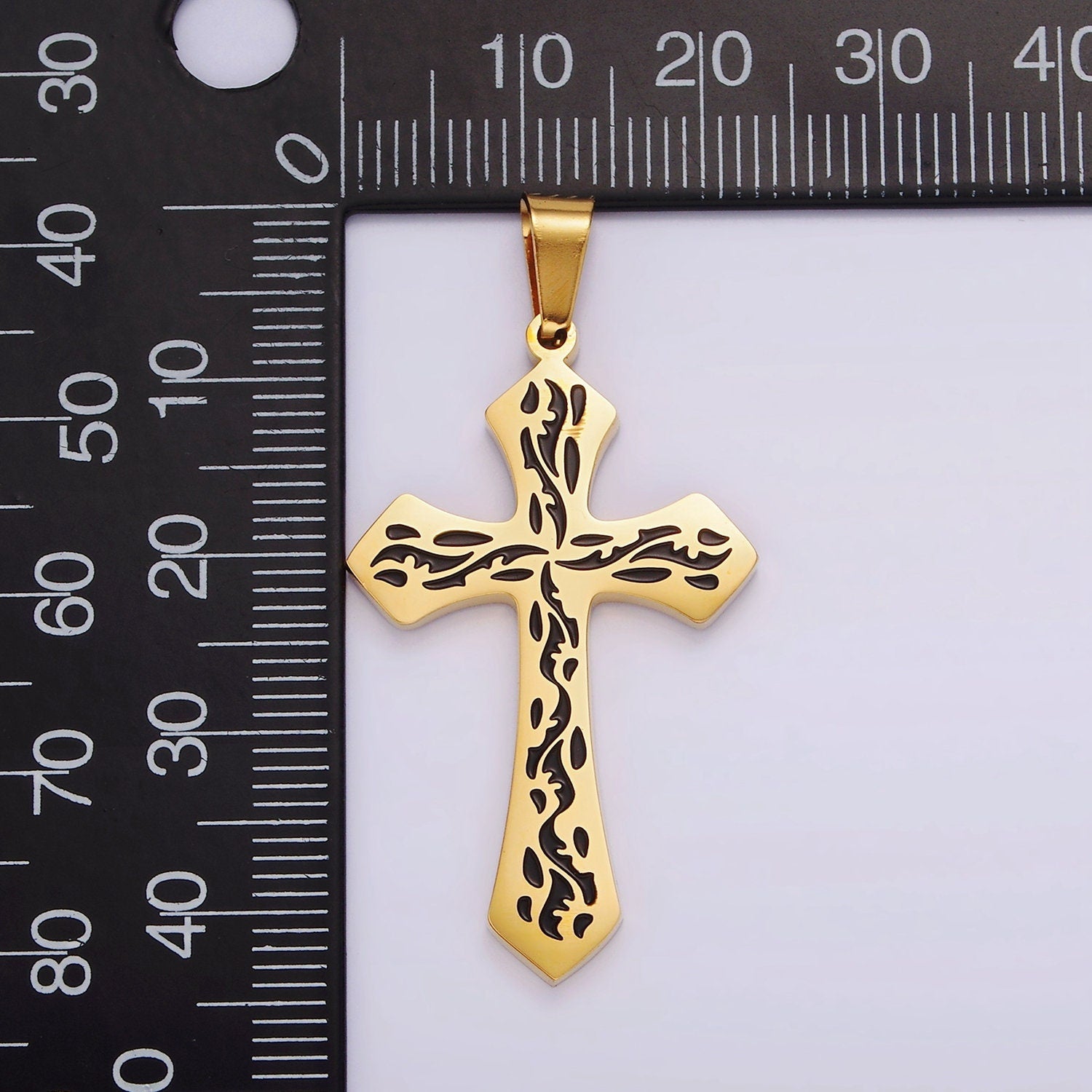 Stainless Steel 44mm Black Artisan Wave Holy Spirit Baptism Fire Passion Cross Pendant in Gold & Silver | P850