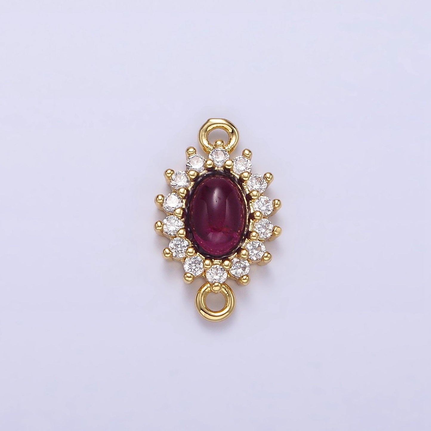 16K Gold Filled Amethyst Cabochon Clear CZ Lined Oval Connector G-669