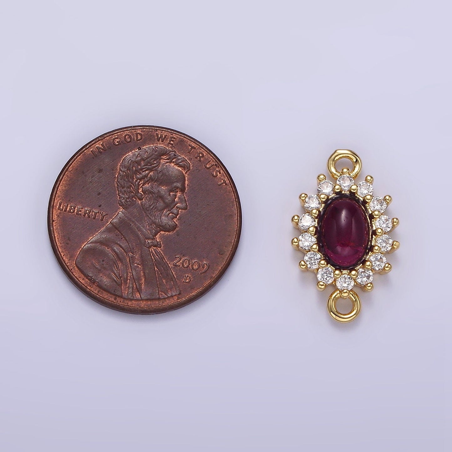 16K Gold Filled Amethyst Cabochon Clear CZ Lined Oval Connector G-669