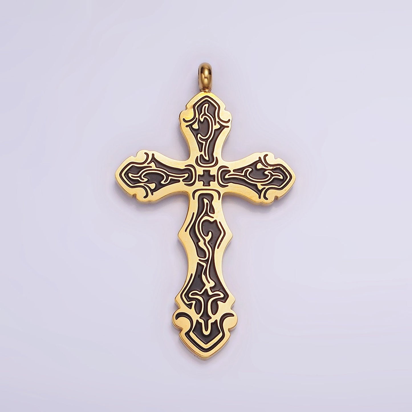 Stainless Steel Black Holy Spirit Sword Artisan Wave Baptism Passion Cross Pendant in Gold & Silver | P667 - P668