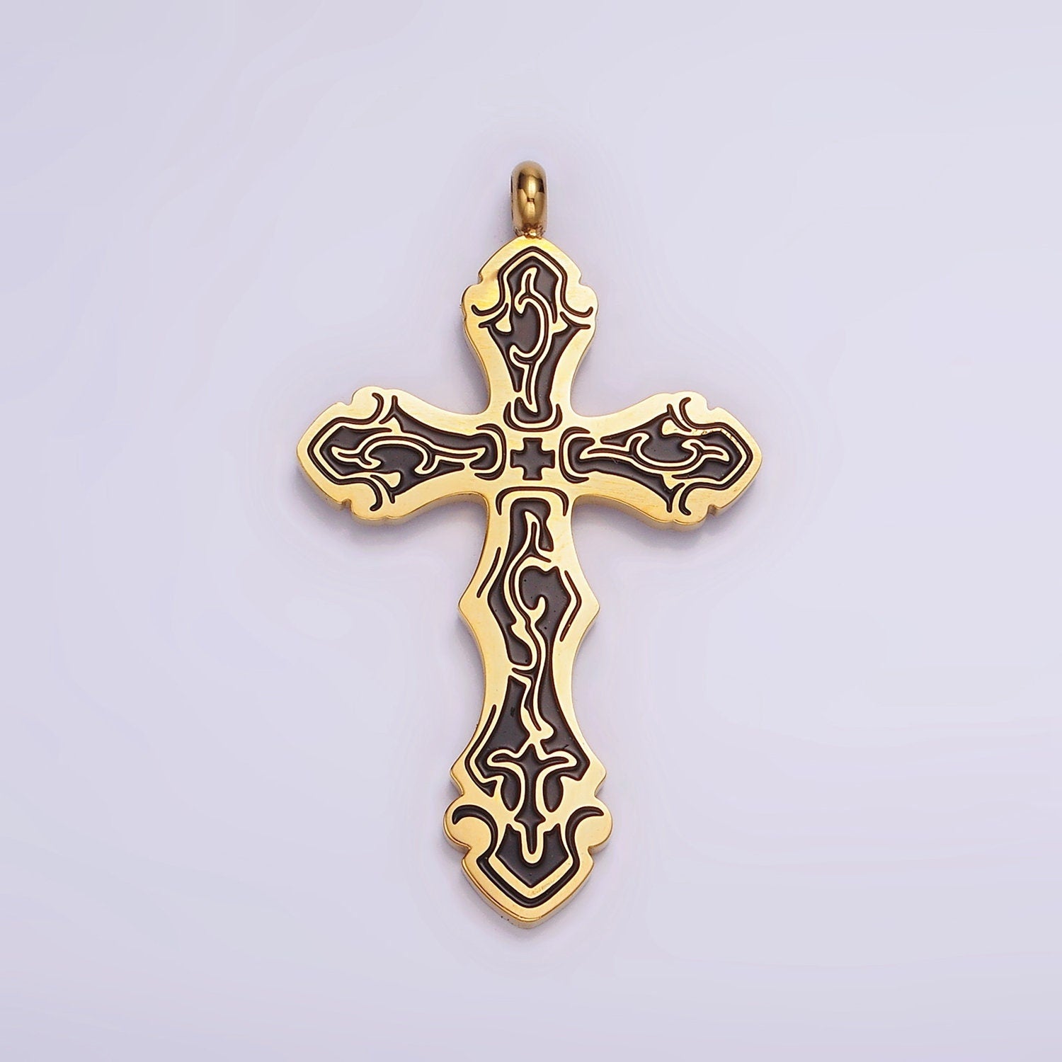 Stainless Steel Black Holy Spirit Sword Artisan Wave Baptism Passion Cross Pendant in Gold & Silver | P667 - P668
