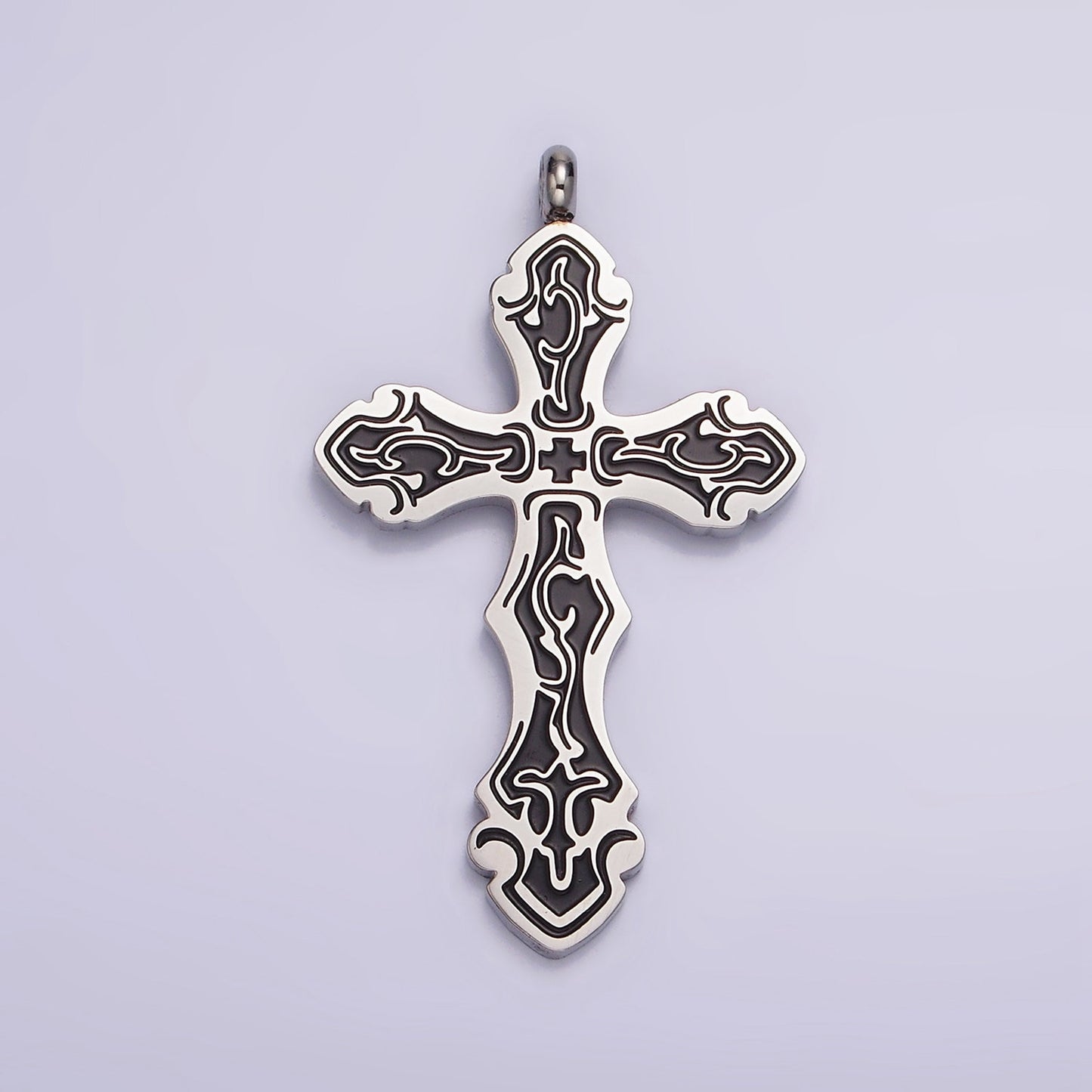 Stainless Steel Black Holy Spirit Sword Artisan Wave Baptism Passion Cross Pendant in Gold & Silver | P667 - P668